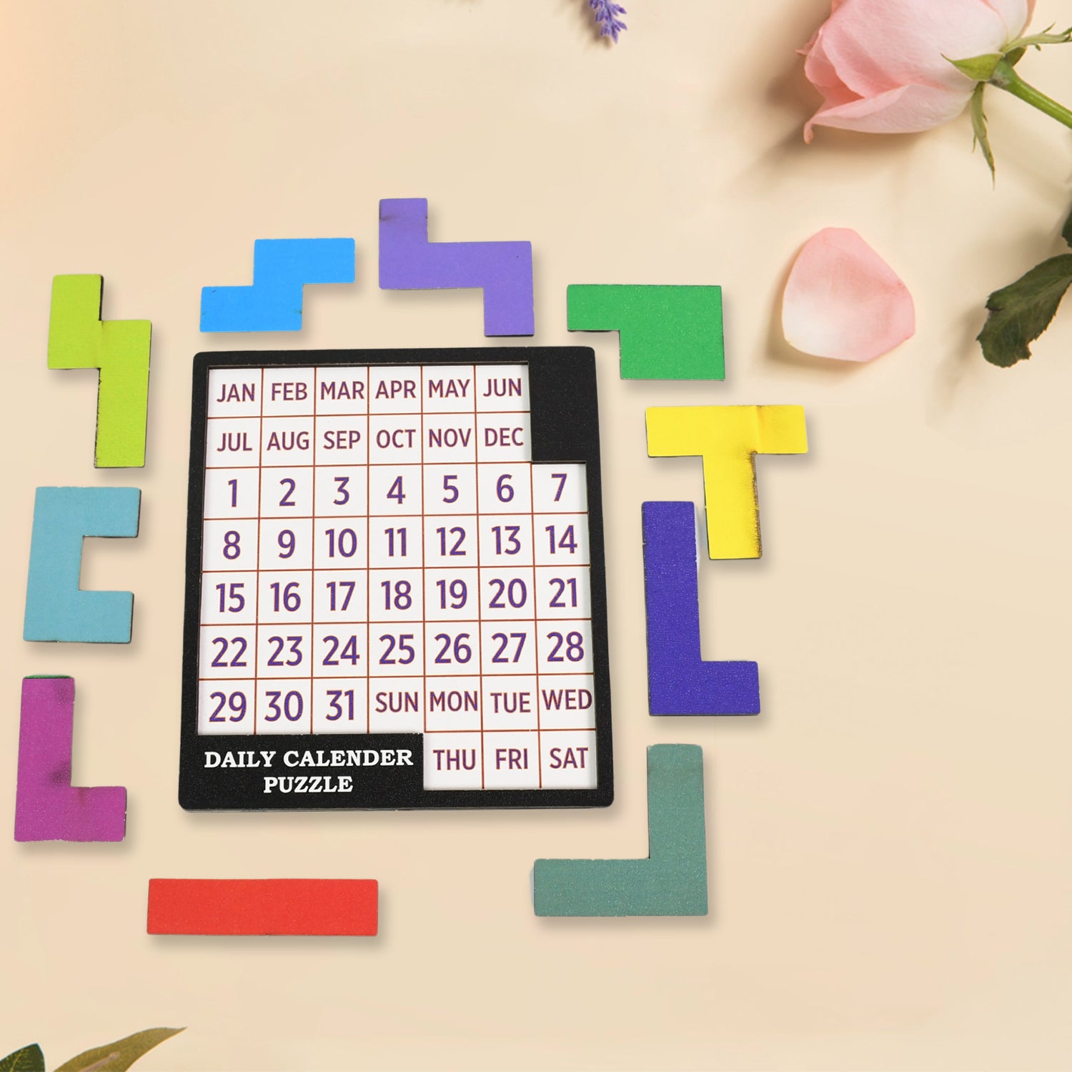 Wooden Daily Calendar Puzzle (Multicolor  1 Set) Wooden Daily Calendar Puzzle (Multicolor  1 Set)